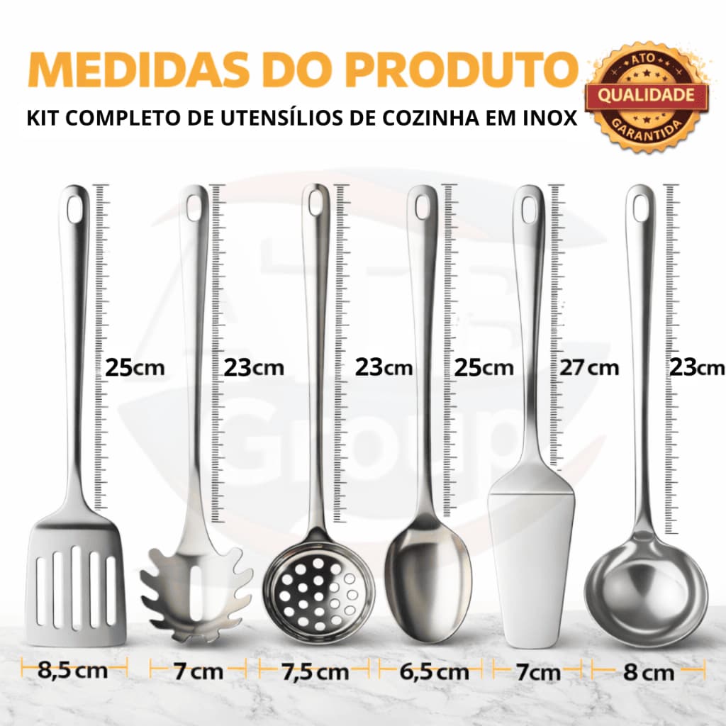 kit 06 Utensílios de Inox de Alta Qualidade para Cozinha Restaurante e Buffet