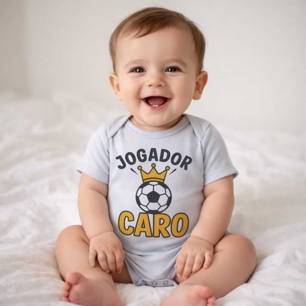 Body Jogador Caro Luxo Bebê | Fantasia Futebol Infantil Menino Mesversário