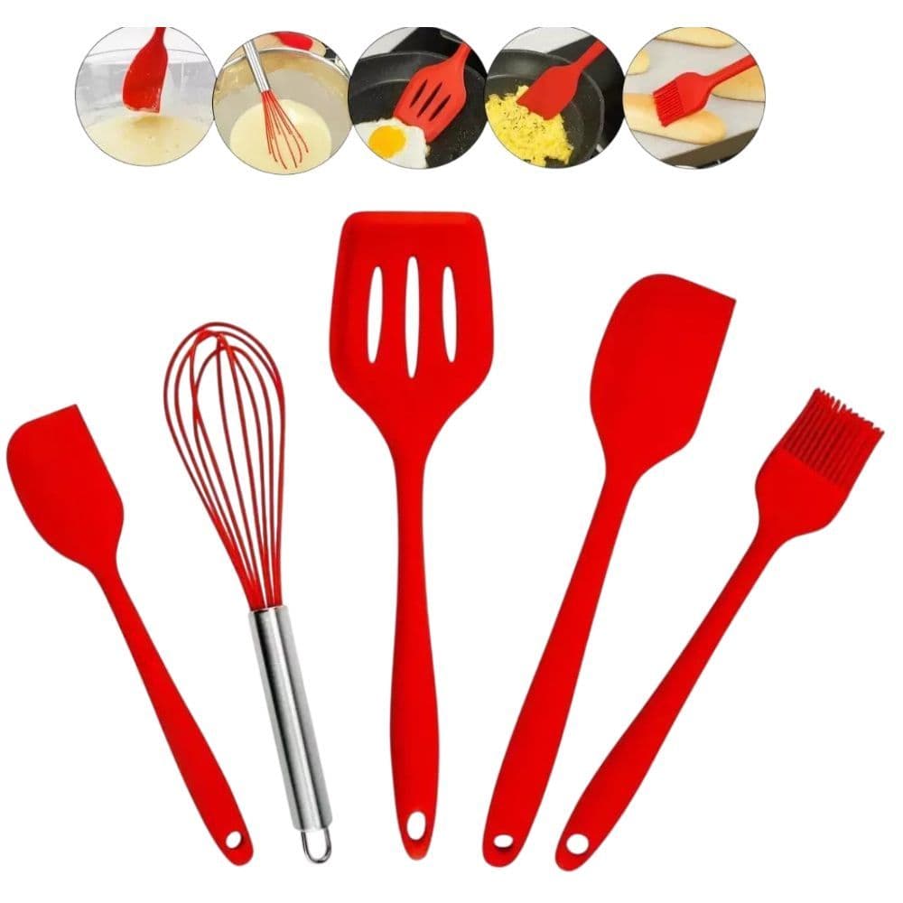 Utensílios de Cozinha de Silicone Kit 5 Peças top rio – Cores Sortidas vermelho e preto silica gel