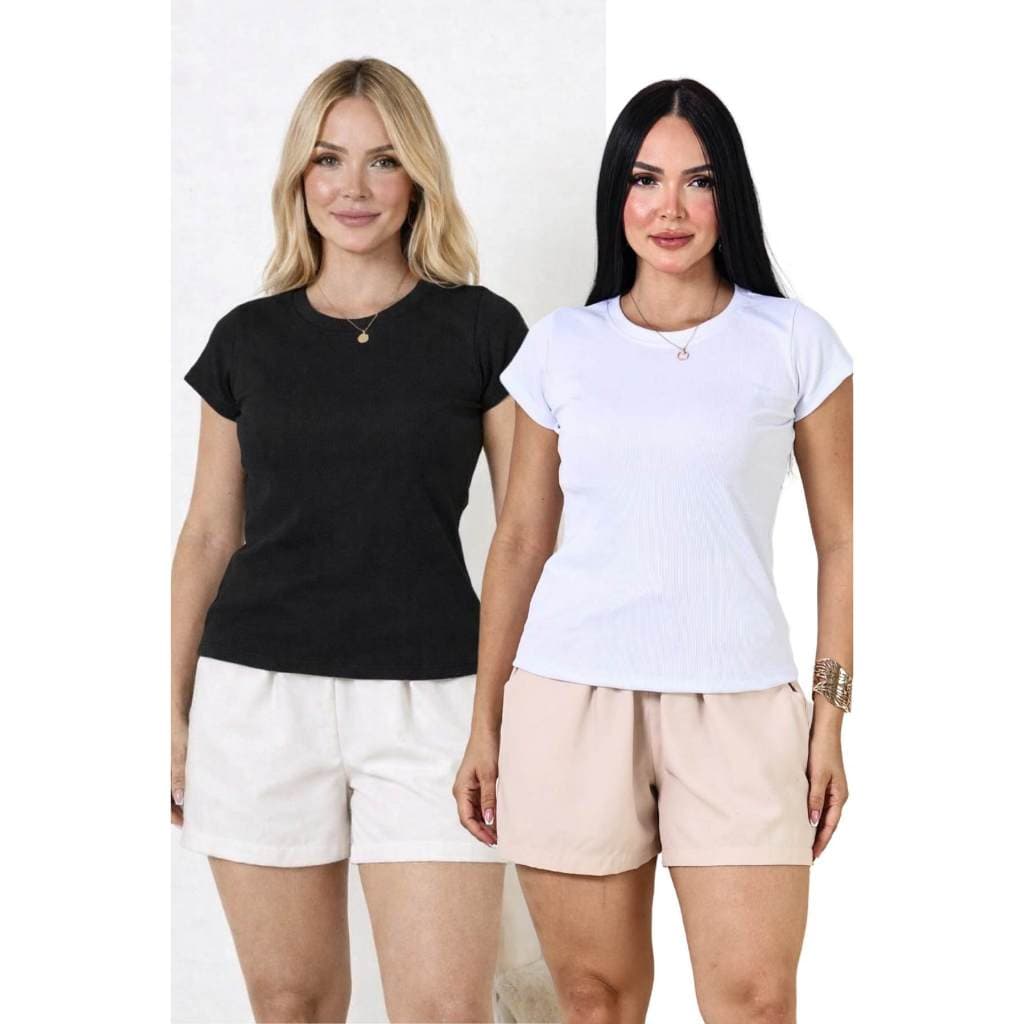 kit Blusa Moda Feminina 5 Peças Tshirt Lisa Basica