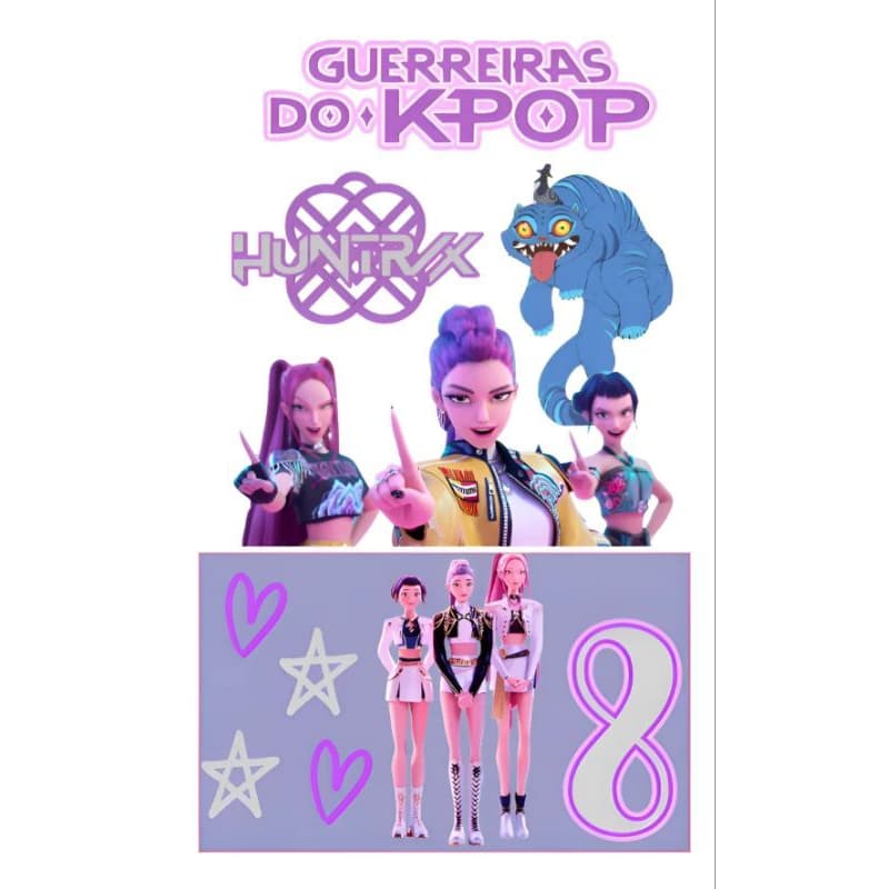 topo de bolo guerreiras do Kpop - topper de aniversário
