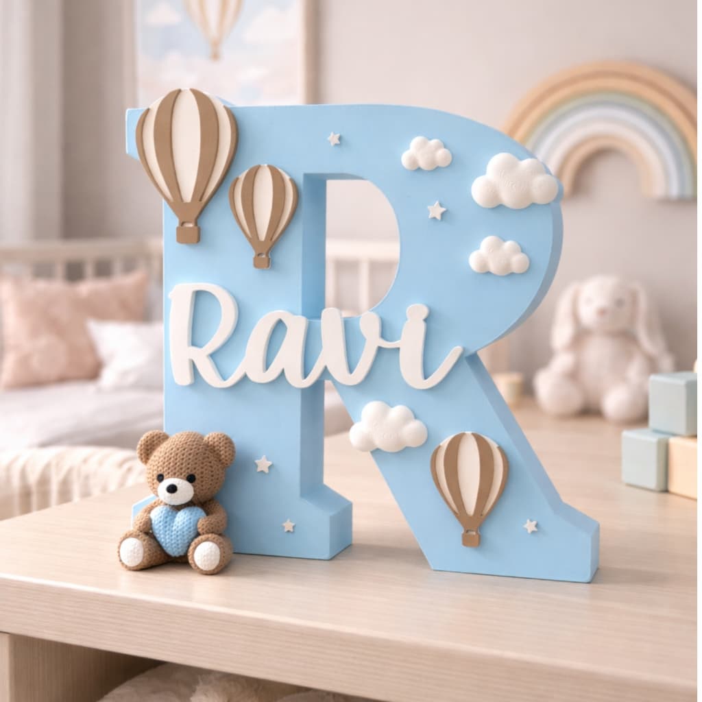 Letra Inicial e Nome Decorativo Personalizado em 3D Decoração Maternidade Batizado Quartinho de Bebê