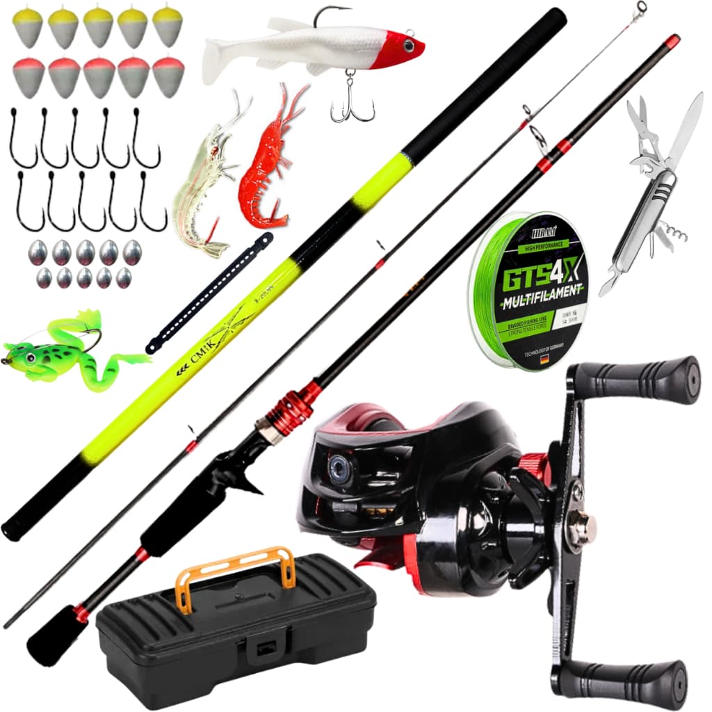 Carretilha de Pesca Anticabeleira Arrasto 10kg Vara de Carbono Isca Artificial PESCARIA Tilapia Kit