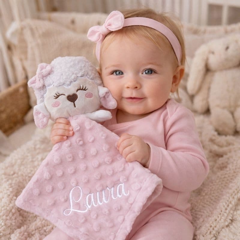 Naninha Menina Personalizada Com Nome Bordado e Prendedor de Chupeta Tema Ovelhinha Presente; Enxoval Coisa de Bebê Baby