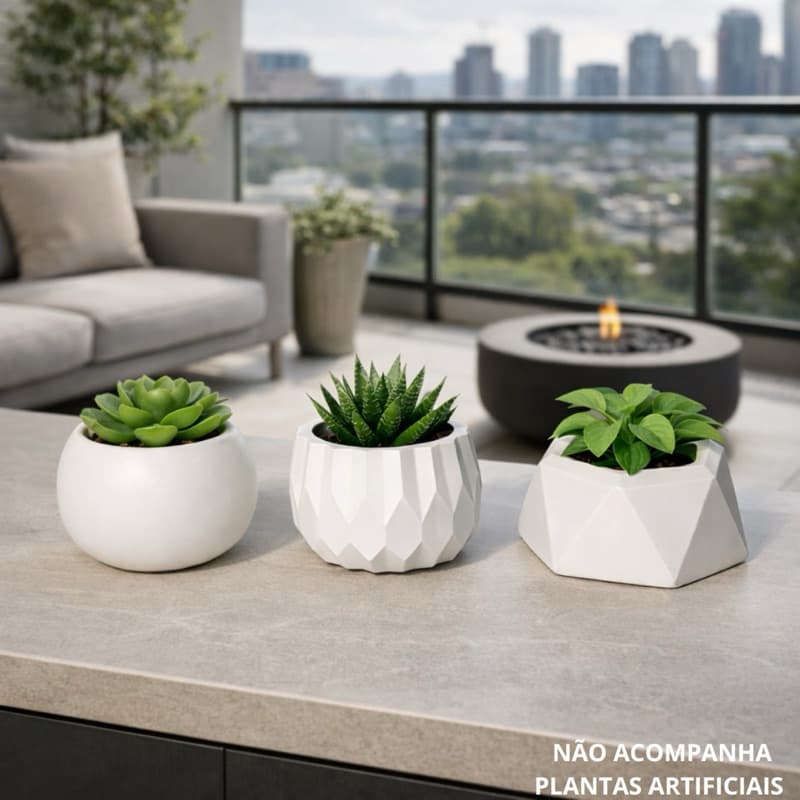 Conjunto 3 Vasos De Gesso Texturizado Para Plantas Artificias - Nichos, Rack, Sala, Escritório