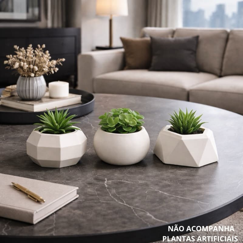 Conjunto 3 Unidades Vasos Decoração Para Rack Sala Painel, Escritório - Suculentas