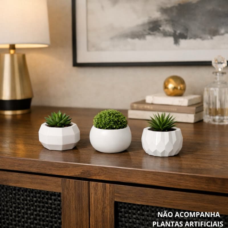 Kit 3 Unidades Vaso decorativo de gesso texturizado para Suculentas, Cactus e Plantas Sala Painel