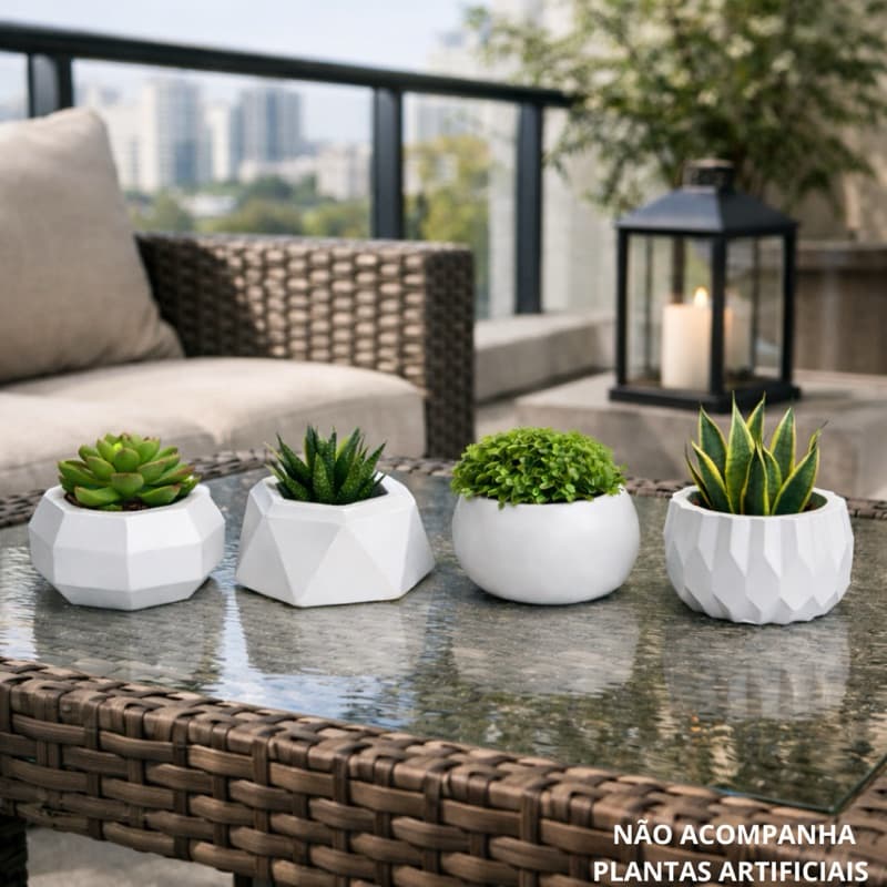 Conjunto Decorativo 4 Vasos De Gesso Texturizado Para Escritório, Sala, Plantas Artificiais