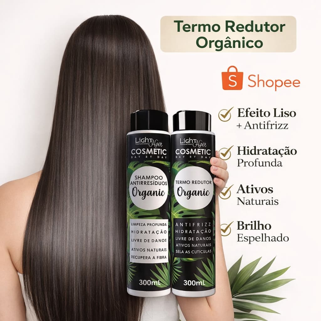 Escova Liso Terapia Termo Redutor Orgânica Sem Formol + Brilho 3D de 300ml - Light Hair