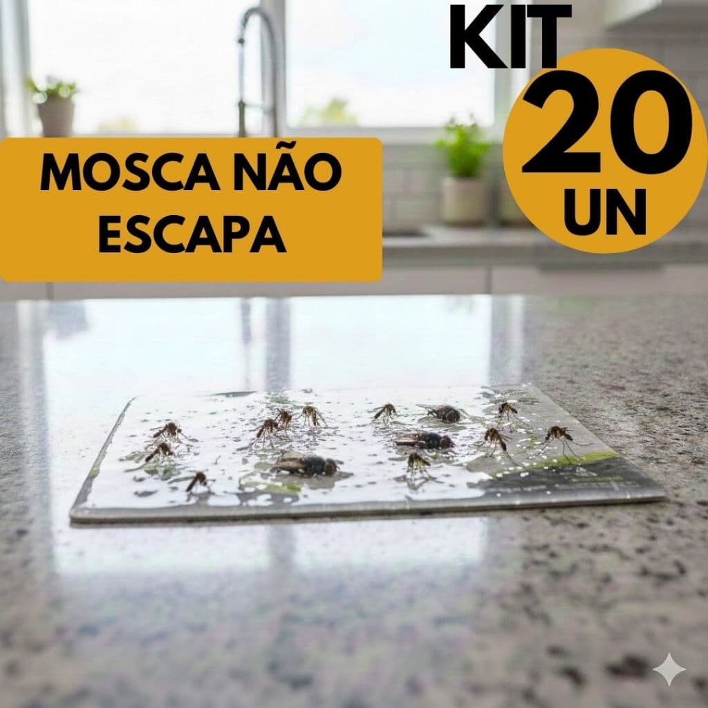 Kit 20 Pega Mosca e Pernilongo Adesivo Elimina Insetos Casa Família Cozinha Quarto Área Interna
