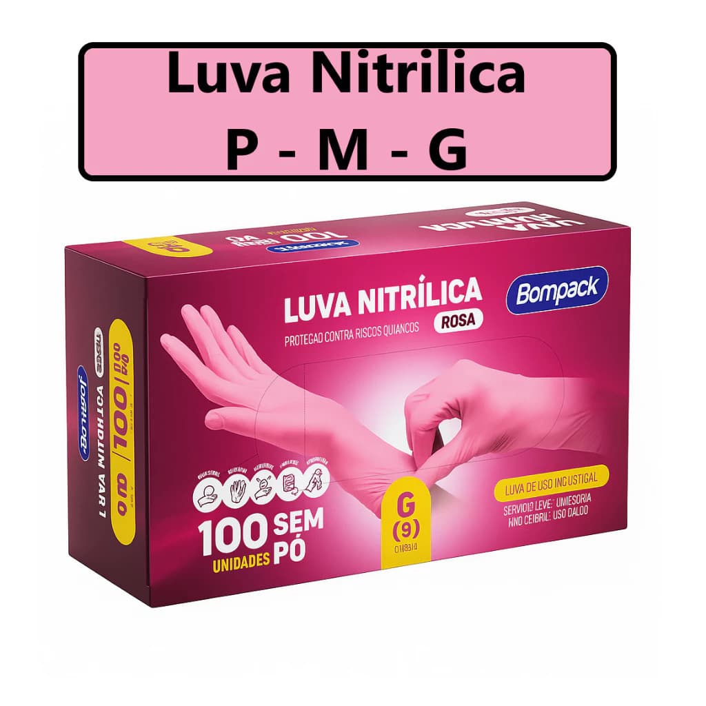 kit 100 Luvas Nitrílicas Descartáveis Rosa com Alta Resistência a Perfurações