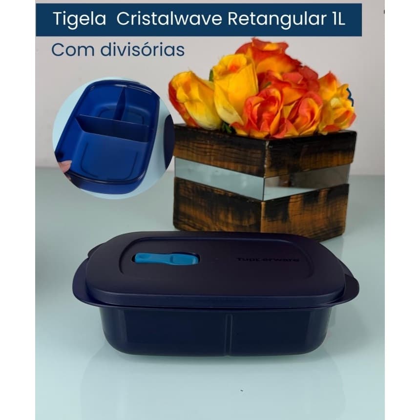 Marmita Tupperware Cristalwave Retangular com Divisórias Geração II 1 L Azul