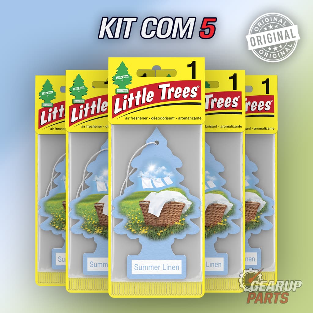 Kit 5 Cheirinho de Carro Little Trees Original Aromatizante Summer Linen Premium Suave e Agradavel