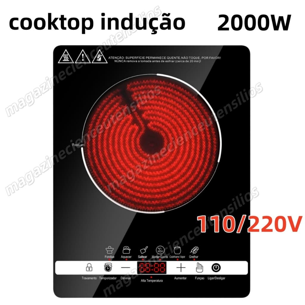 Cooktop Indução 1 Boca Portátil Trava Segurança 110/220V