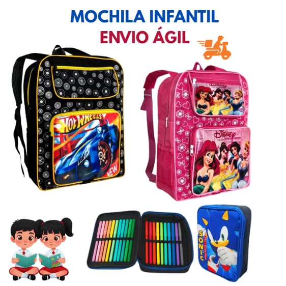 Mochila Escolar Infantil Grande Menino e Menina Desenho - Estojo Box Escolar Envio Rápido