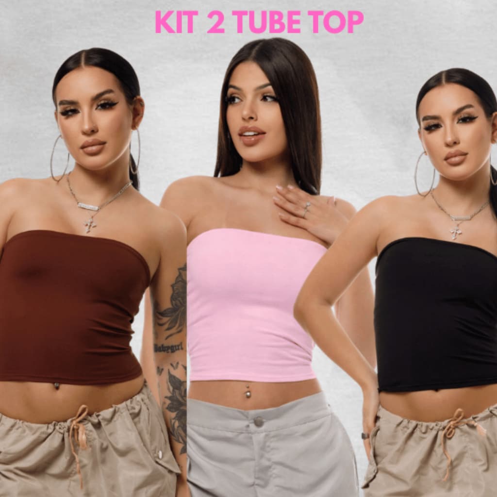 Kit 2 Cropped Top Faixa Suplex Premium Tube Tomara Que Caia Feminino Tubinho De Moda Blogueira Básica Tamanho Único