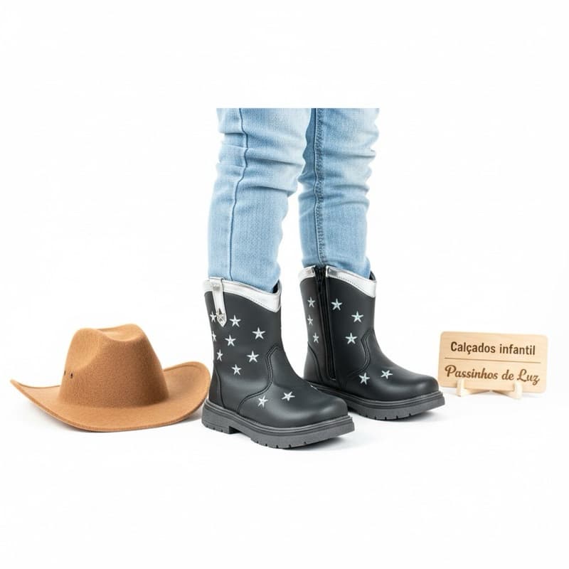 Bota Texana Infantil Menina - Texana Feminina Infantil Bota Country Zíper.
