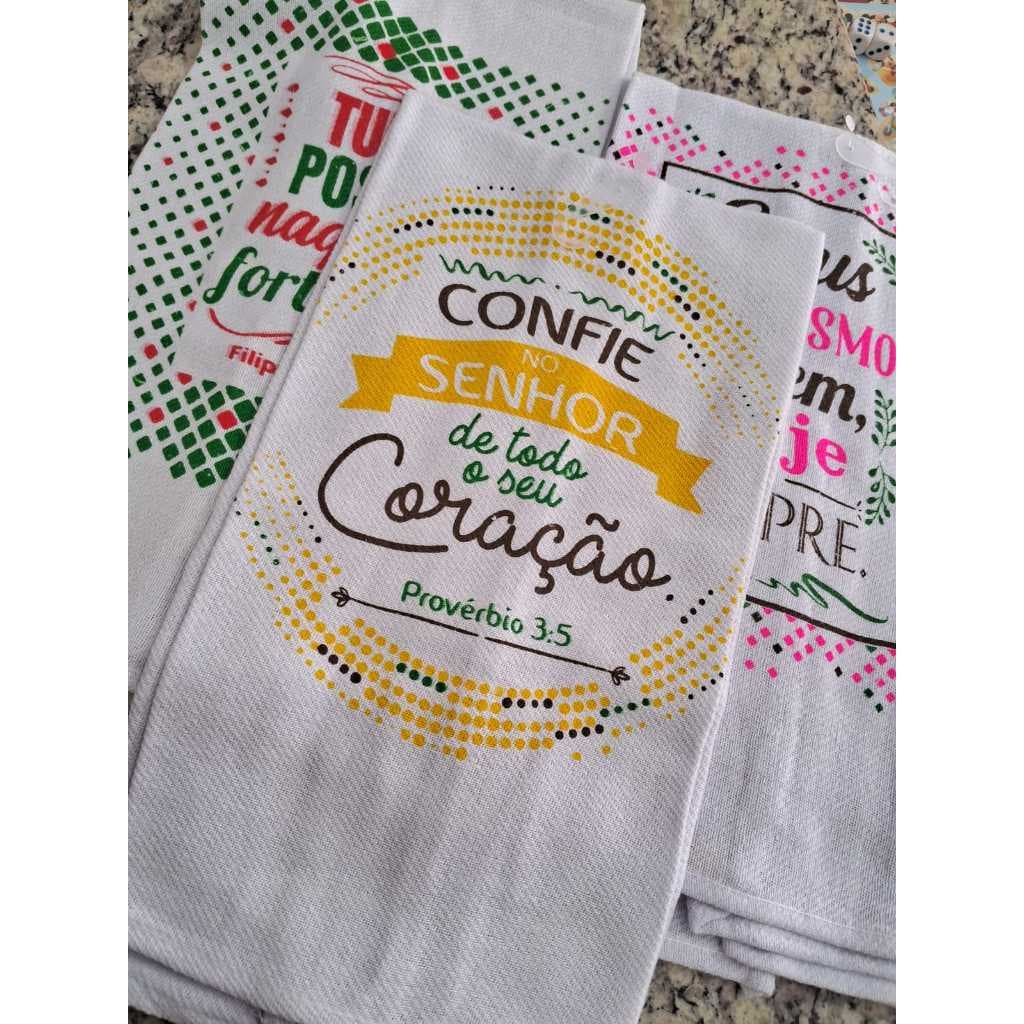 Kit 3 panos de copa Palavras de Fé /Bene Casa/3 estampas aleatórias/decoração/Pano de prato100% algodão/Sarja absorvente