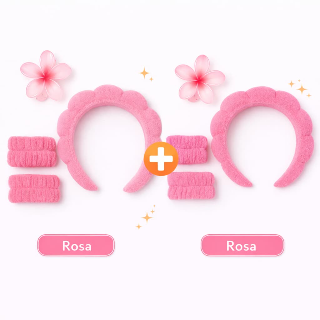 2 Kits Skincare Completos | 2 Tiaras Nuvem + 4 Punhos + 2 Presilhas | Ideal para duas pessoas