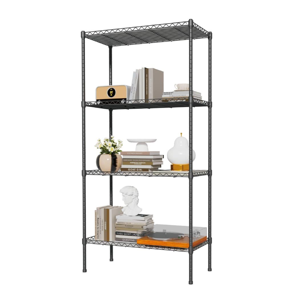 estante para livro estante de Aço Estante 4 Camadas Ajustáveis Preta para Cozinha Banheiro Quarto até 200KG