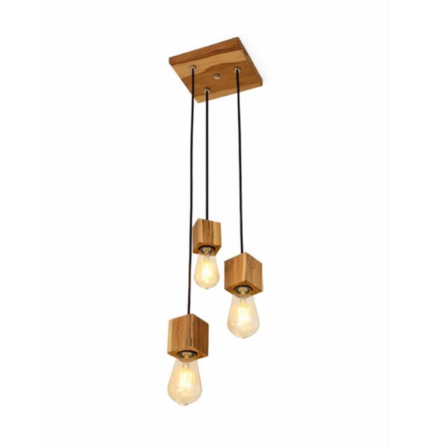 Lustre Teto Rústico em Madeira TECA c/ 3 e 5 Pendentes Madeira Maciça