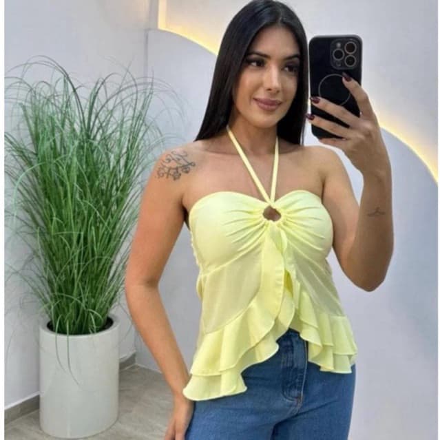 cropped top blusinha feminina tendência candy color amarração alfaiataria