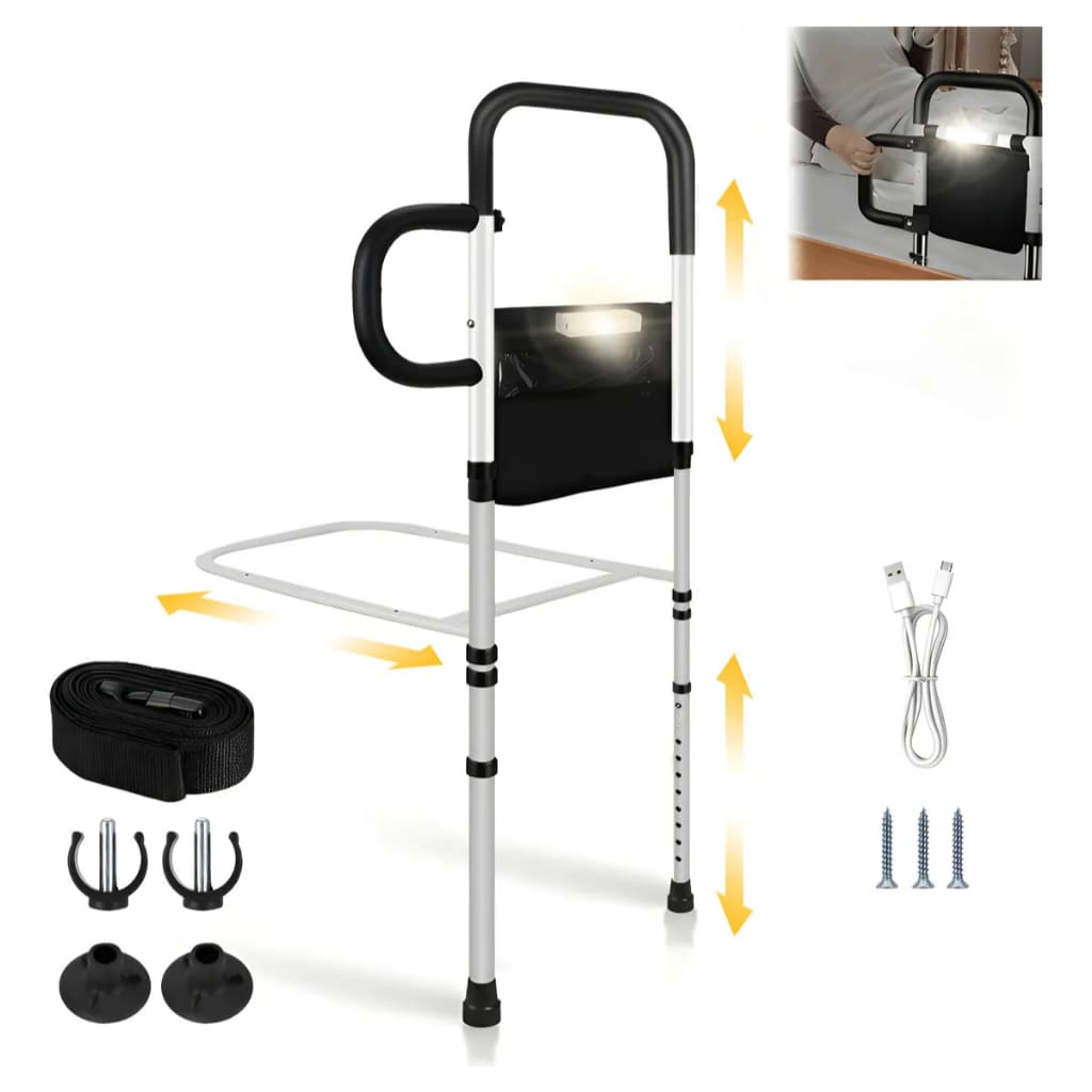 Auxiliar Cama Anti-Queda: Luz Sensor + Ventosa Haste + Cinto - Ajustável, 150kg Suporte Idosos e Crianças