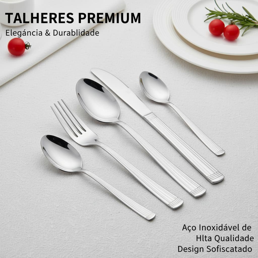 Kit 6 Peças Talheres Inoxidável Colher Garfo Faca Premium Prata de Aço-HY-132