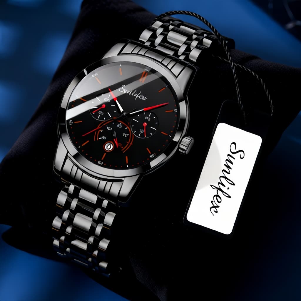 Relógio Masculino Executivo Sofisticado Sunlix 9007  À Prova D'Água Lunascência  Calendário Presente Ideal