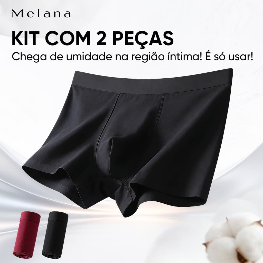Melana Kit 2-3 Cuecas Boxer Básica Microfibra Lisa Preta Confortável e respirável