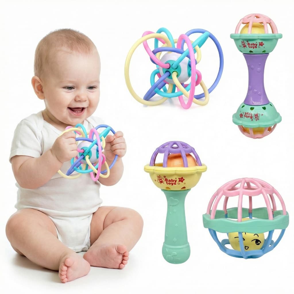 Manhattan Ball - Bola de Dentição, Guizo e Brinquedo Educativo Táctil para Bebê 0-3 Anos