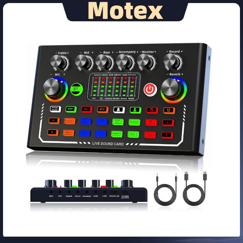 Placa de Som  Profissional F009 Kit Completo para Podcast e Live - Microfone Condensador 4 Modos