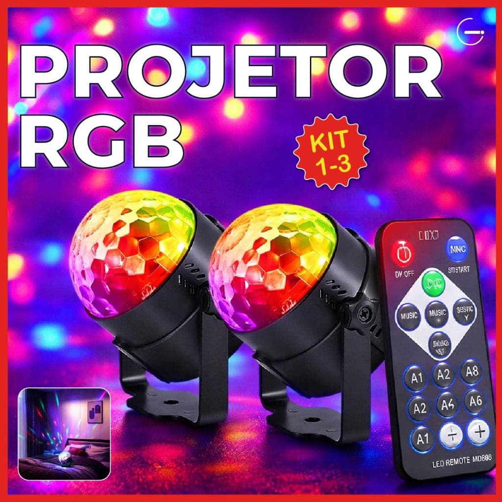 Kit 1/2/3 Projetor Globo LED RGB com Controle Remoto e Modos de Luzes Projetor de Luz