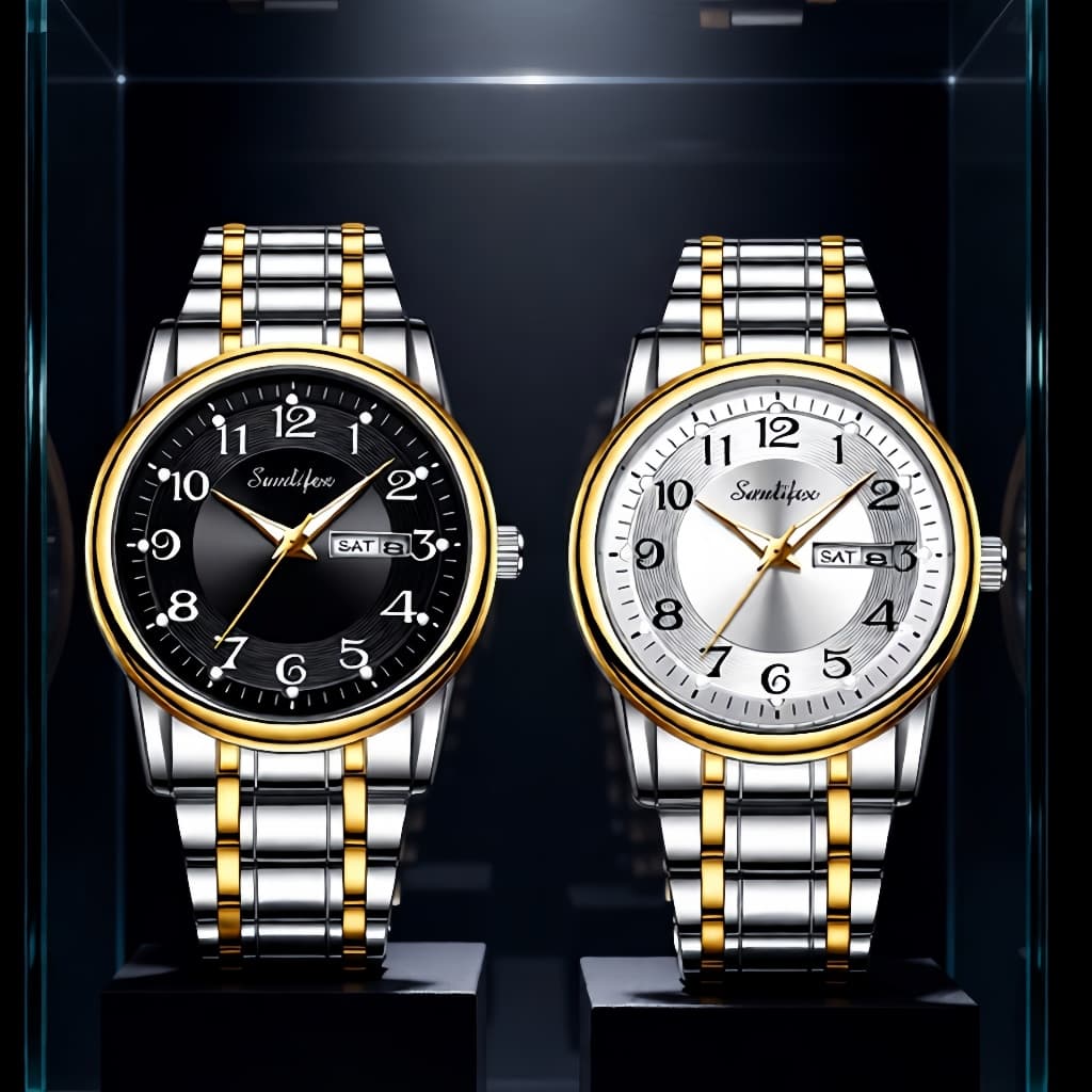Relógio Masculino Sunlifex 9008 Quartzo  Aço Inoxidável, À Prova D'Água e Durável Banhado a Ouro Estilo Executivo  Luxo