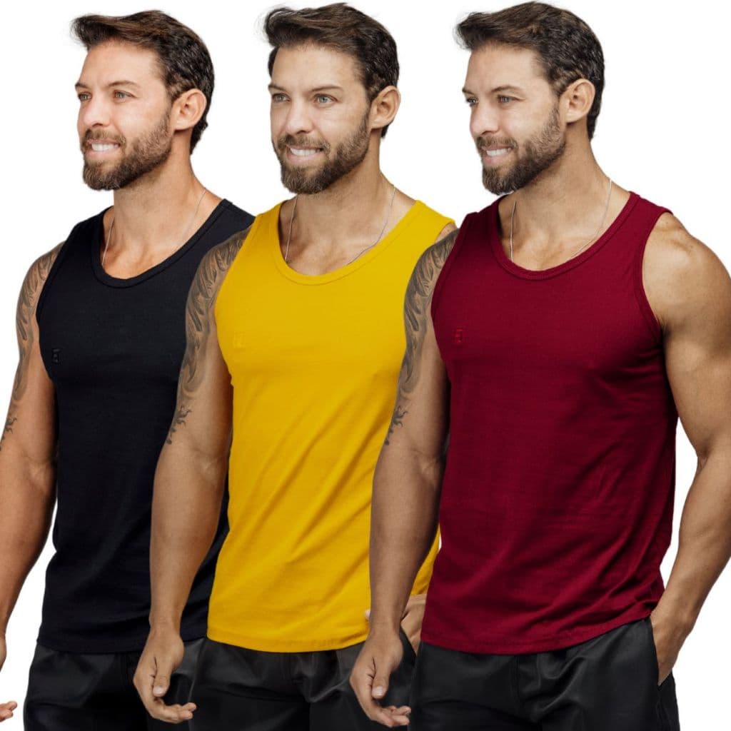 Kit 3 Camisetas Regata  de Algodão Masculina