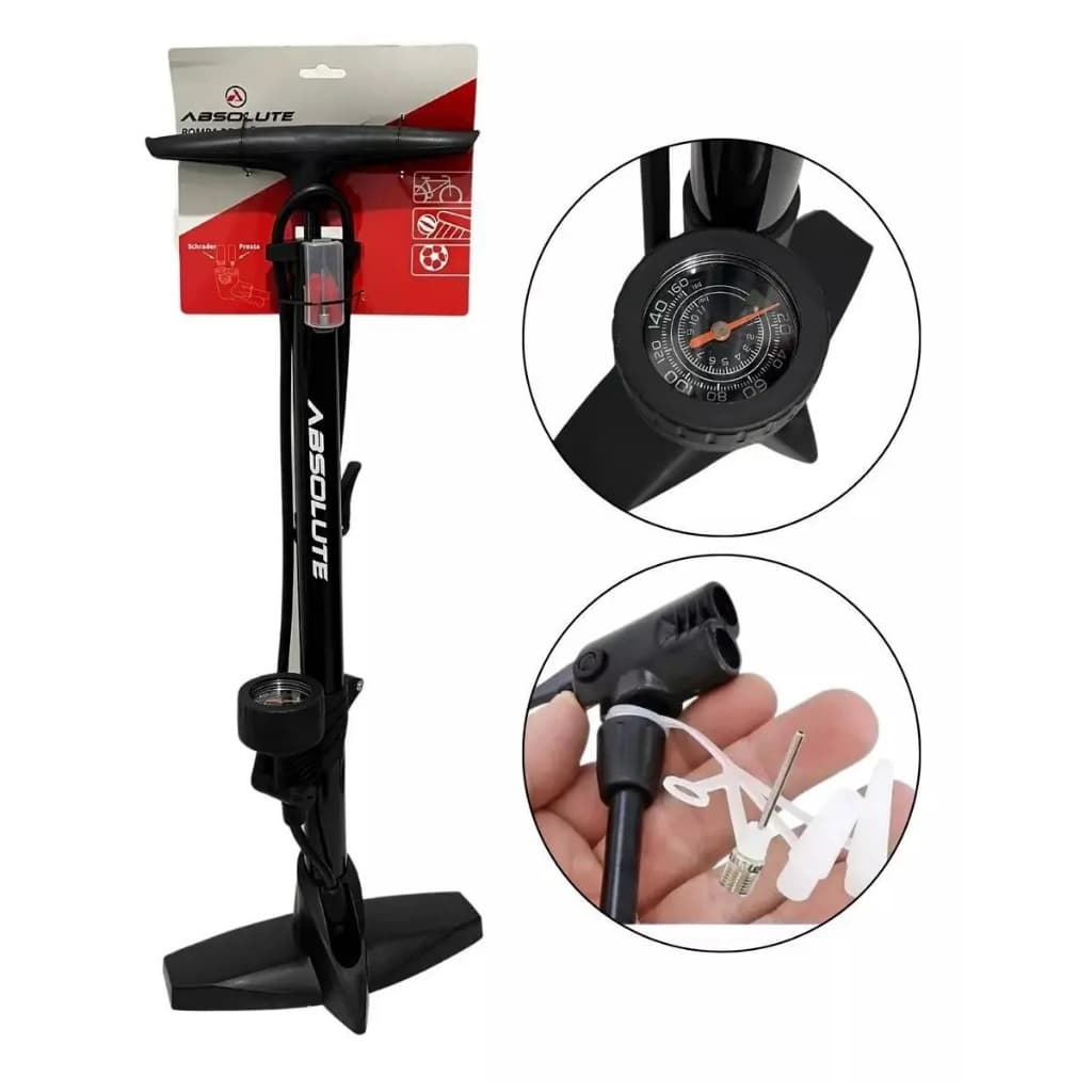 Bomba De Ar De Pé Absolute Nero Manômetro Bike Bicicleta pneu Aço reforçada