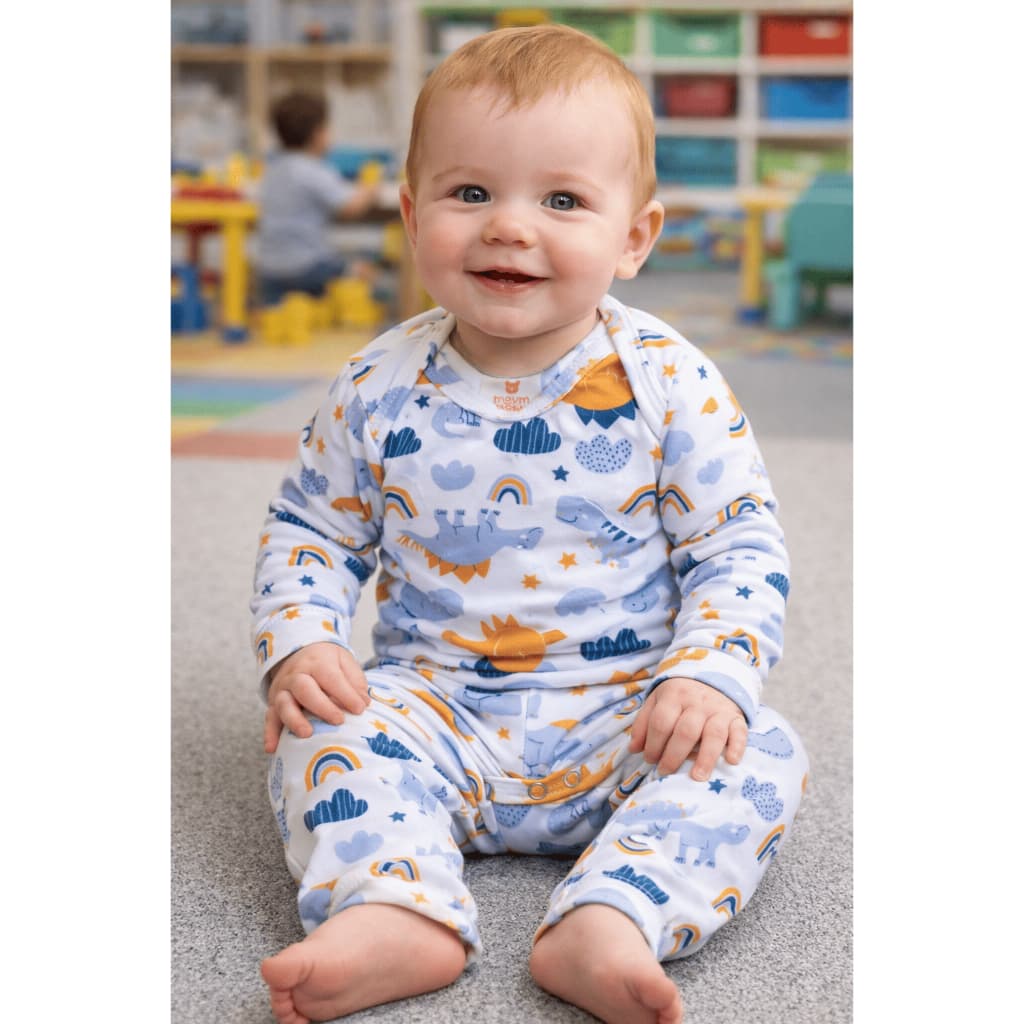 Conjunto Térmico Quentinho Bebê Pagão Longo Menino Menina  Inverno com estampa de Dinossauro Azul