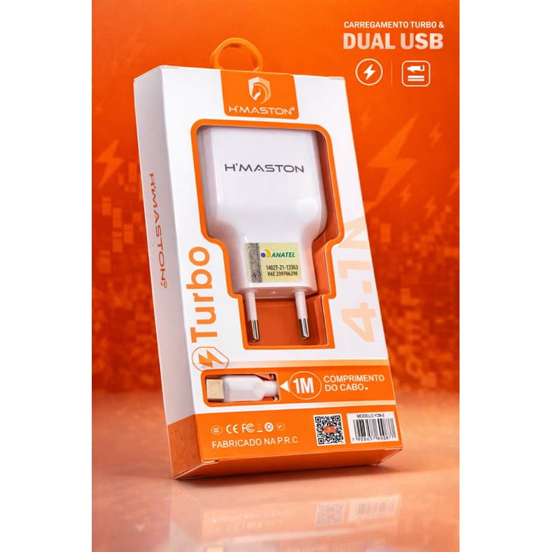 Fonte Carregador Rápido Turbo 4.1A H’Maston Dual USB com Cabo tipo C