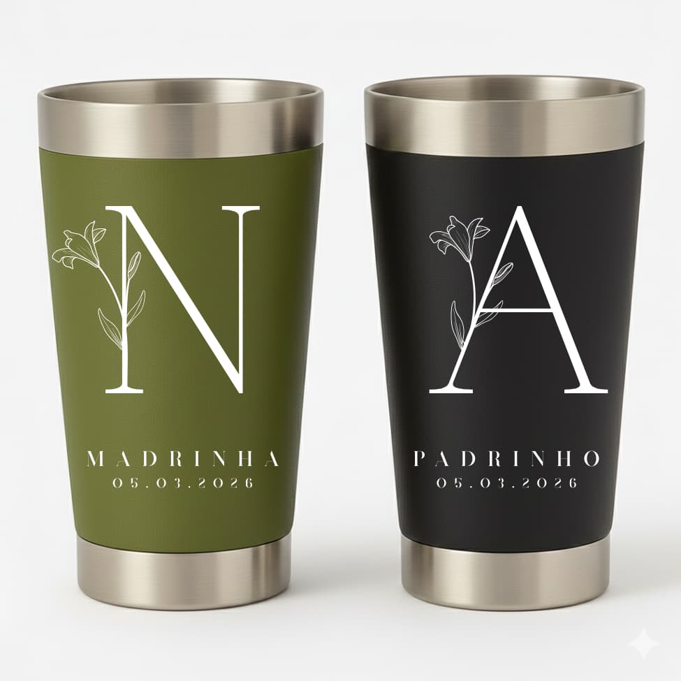 Kit 20 Copos Térmicos Personalizados Inox Lembrança do dia Perfeito Madrinhas e Padrinhos