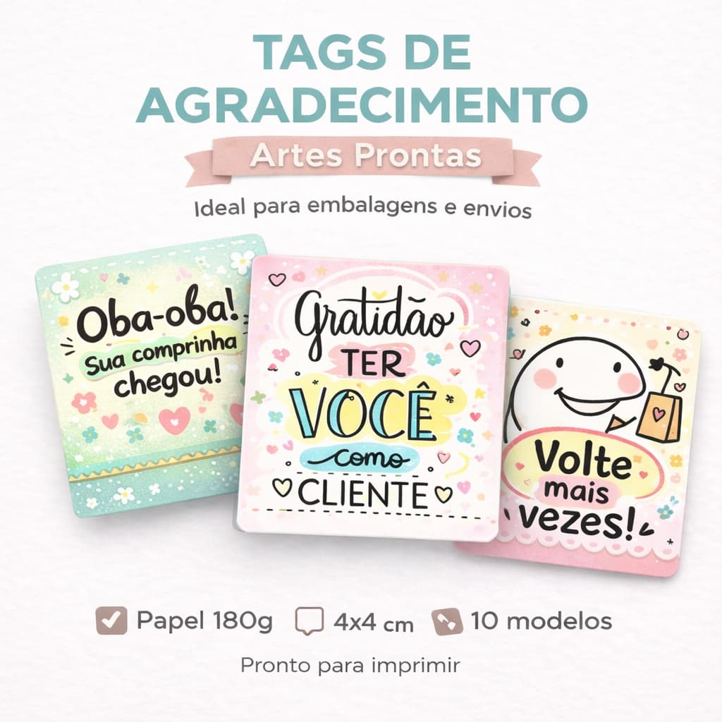 Tags Mini Cartão Agradecimento Cliente Encomenda Arte Pronta 4x4cm