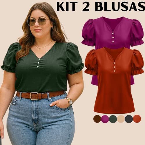 KIT 2 BLUSA PLUS SIZE FEMININA SOCIAL MODERNA DISCRETA BLUSAS FEMININAS TRABALHO ALTA QUALIDADE BLUSINHA GRANDE SENHORA