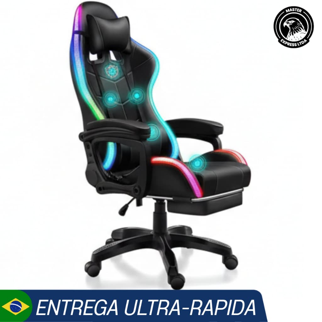Cadeira Gamer com Massagem em 7 Pontos, Cadeira para Videogame com Alto-falantes e Luz LED