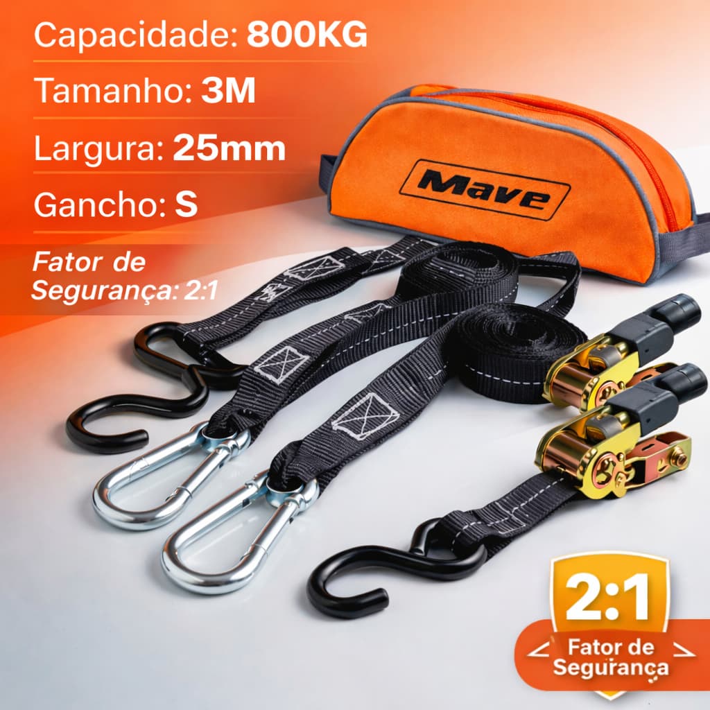 Kit Cinta e Catraca Amarração Motos/Quadriciclos/Jetski 800kg 3m Gancho S