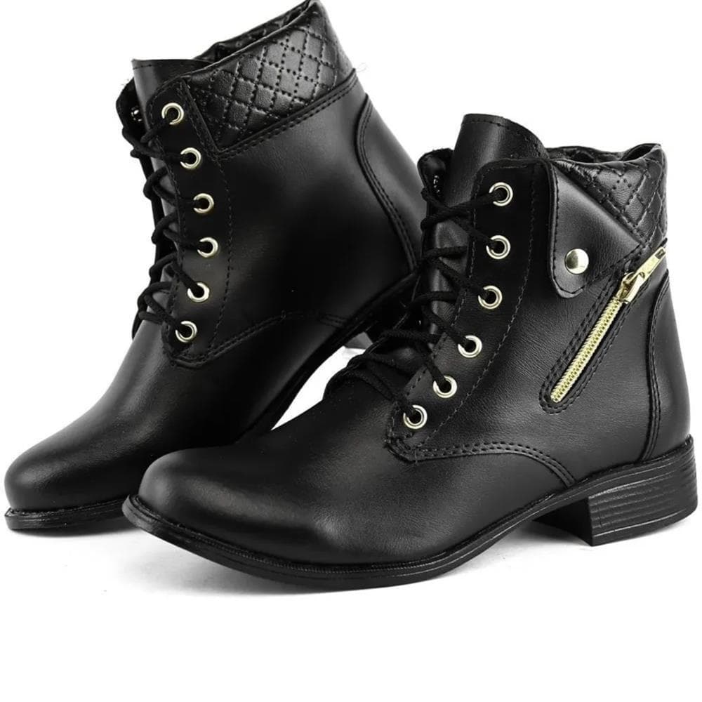 Bota Coturno Feminina Cano Curto com Zíper Lateral