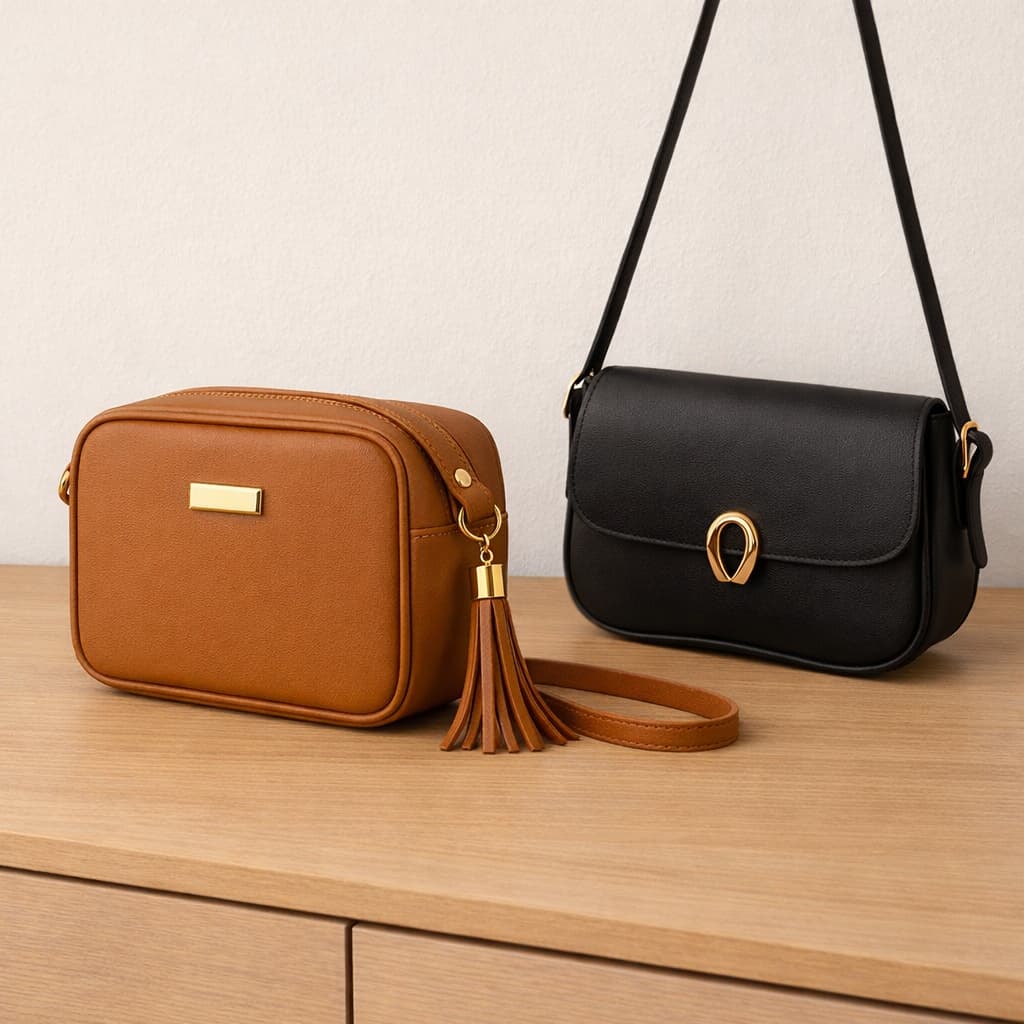 Kit 2 Bolsas Femininas Transversal Compacta com Detalhe Elegante Para o Dia a Dia e Alça Regulável