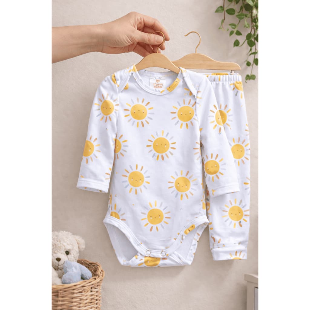 Conjunto Térmico Bebê Pagão Quentinho Longo  Infantil Menino Menina Inverno  Estampa de Sol.