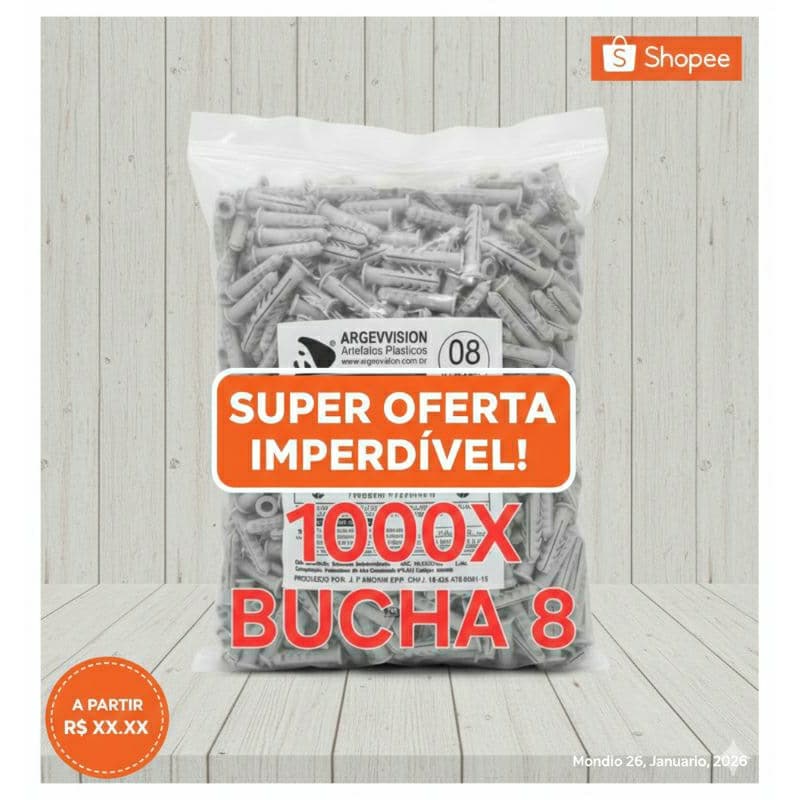 Bucha Com Aba 8mm Pacote com 1000, 500 ou 100pcs