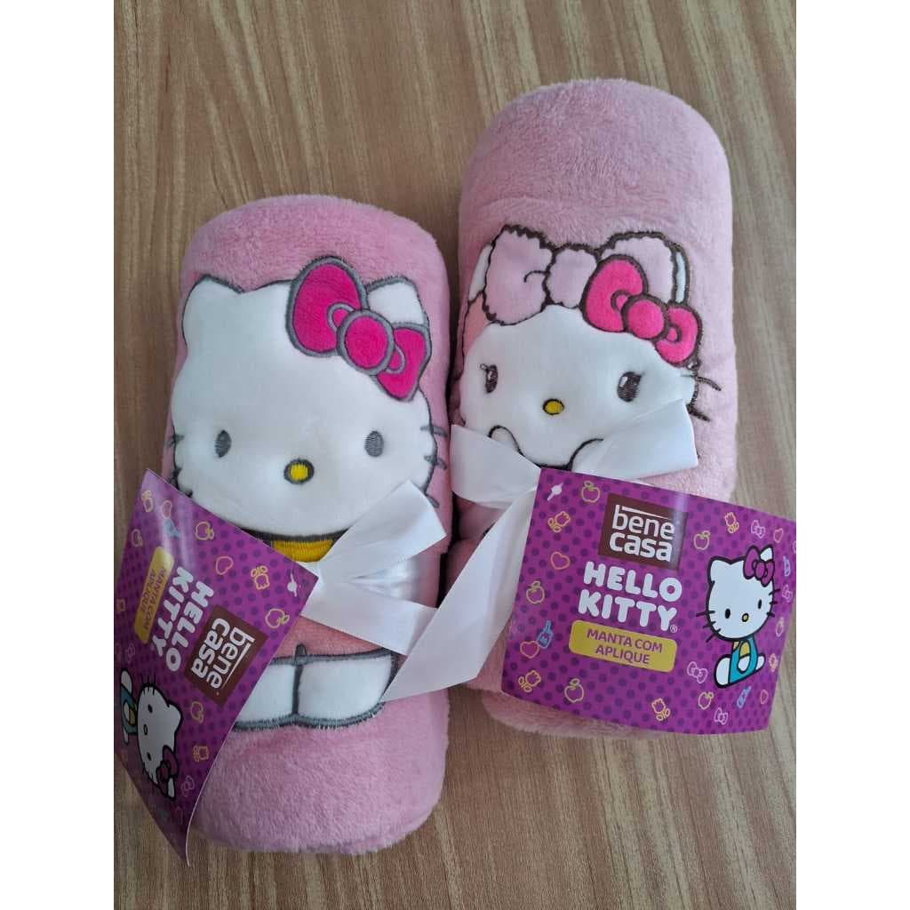 Manta Hello Kitty Baby/Aplicação bordada em relevo/100% poliéster/Fleece/Bene Casa/75x100cm/Produto licenciado/Rosa
