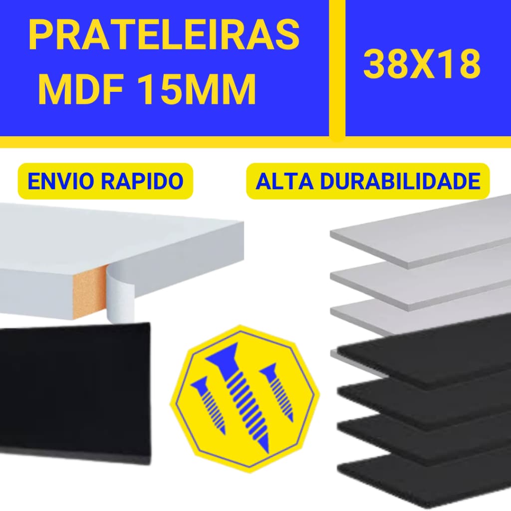 prateleira 38x18cm MDF 15mm Preto ou Branco