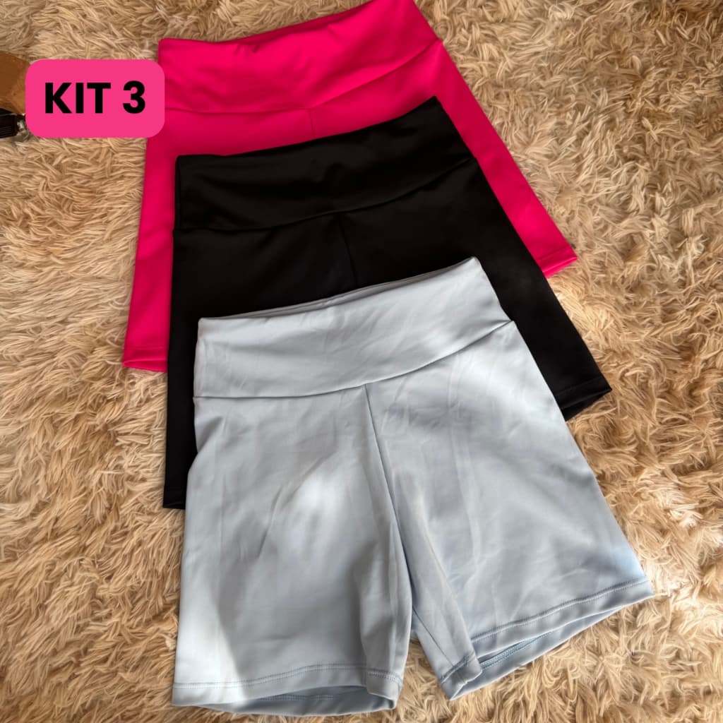 Kit 3 Shorts Fitness Feminino Academia Crossfit Shortinho de Correr com Zero Transparência